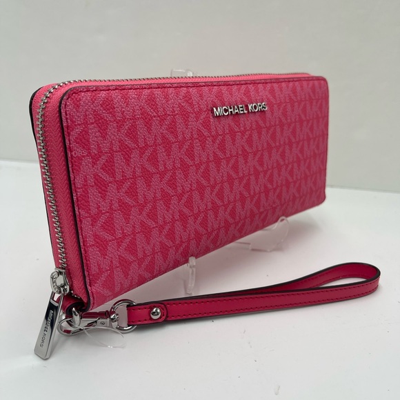 MICHAEL KORS Jet Set Large Signature Logo Continental Wallet Wristlet Phone NWT - Picture 3 of 16